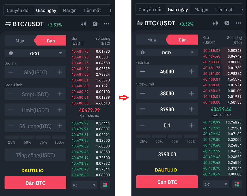 Lệnh bán OCO trên Binance