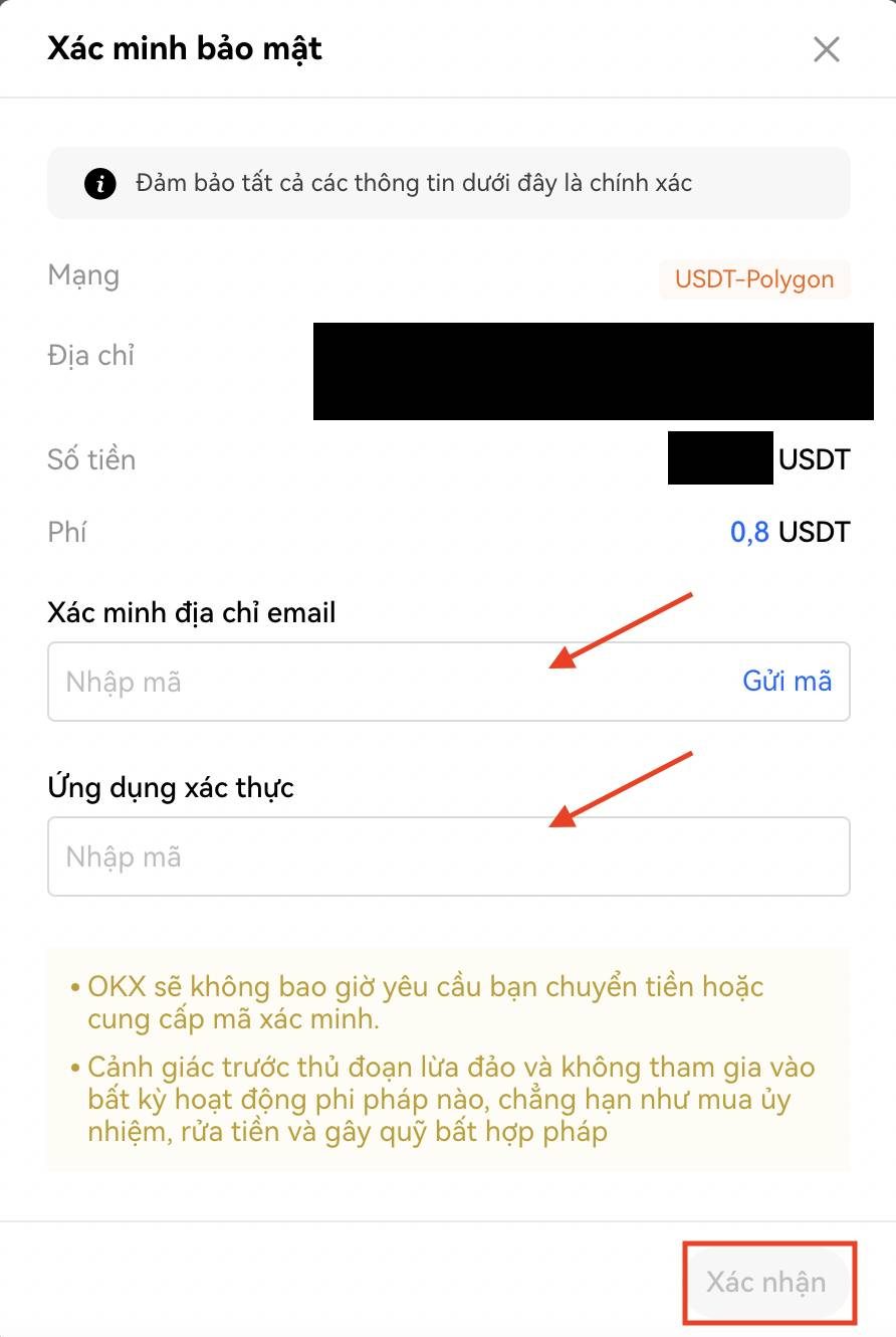 Bước 4: Nhập mã xác thực 2FA và Email, sau đó chọn “Xác nhận” để hoàn thành.