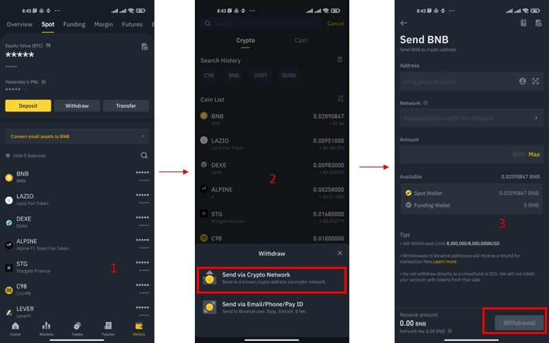 Hướng dẫn rút các đồng coin trên sàn Binance