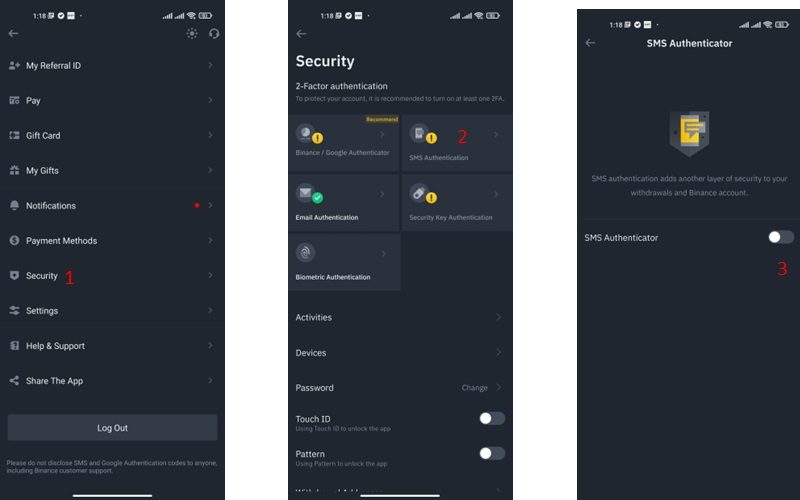 Xác thực SMS trên ứng dụng Binance