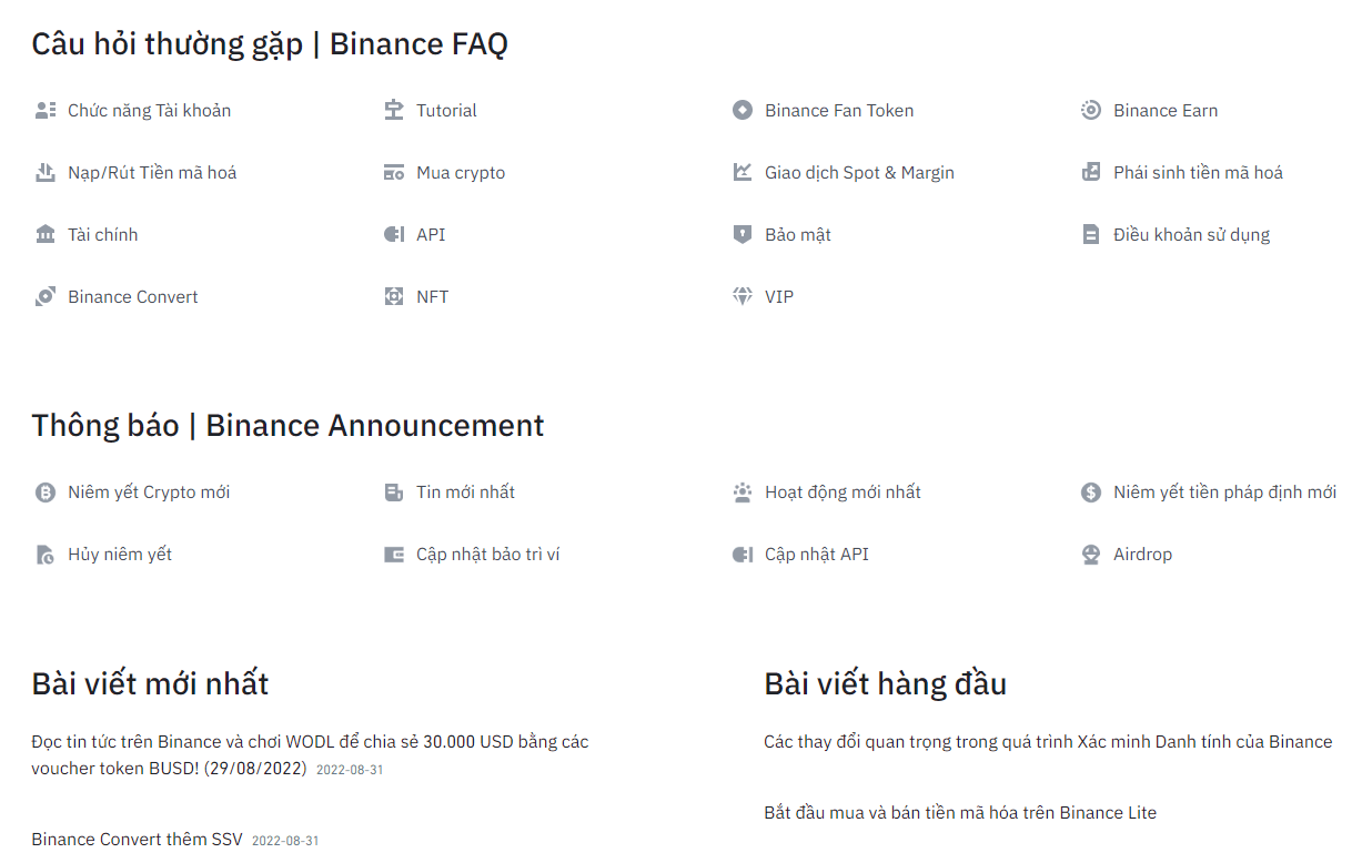 Gửi yêu cầu hỗ trợ cho sàn Binance