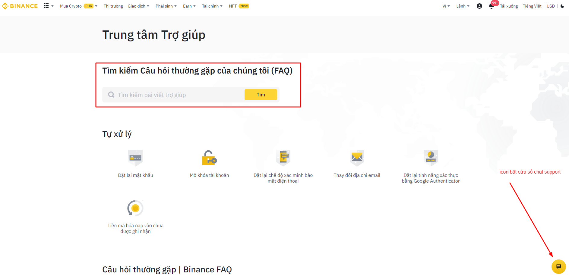 Gửi yêu cầu hỗ trợ cho sàn Binance