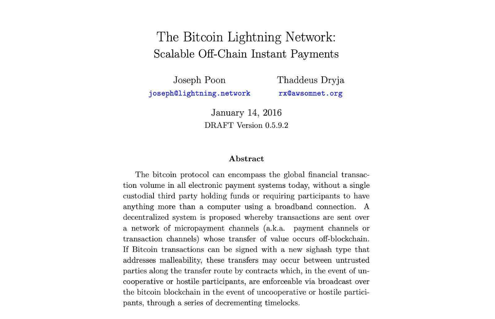 Phát hành Lightning Network Whitepaper