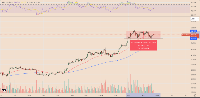 Biểu đồ giá hàng ngày BTC/USD. Nguồn: TradingView