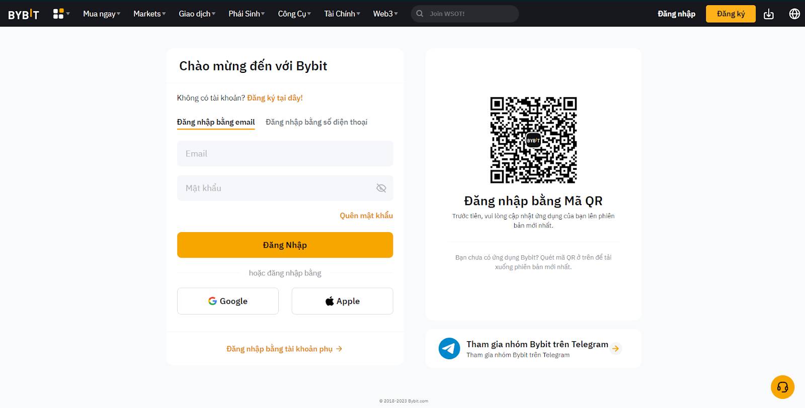 Bước 1: Truy cập trang web Bybit: Truy cập trang web của sàn Bybit và bấm vào "Đăng ký".