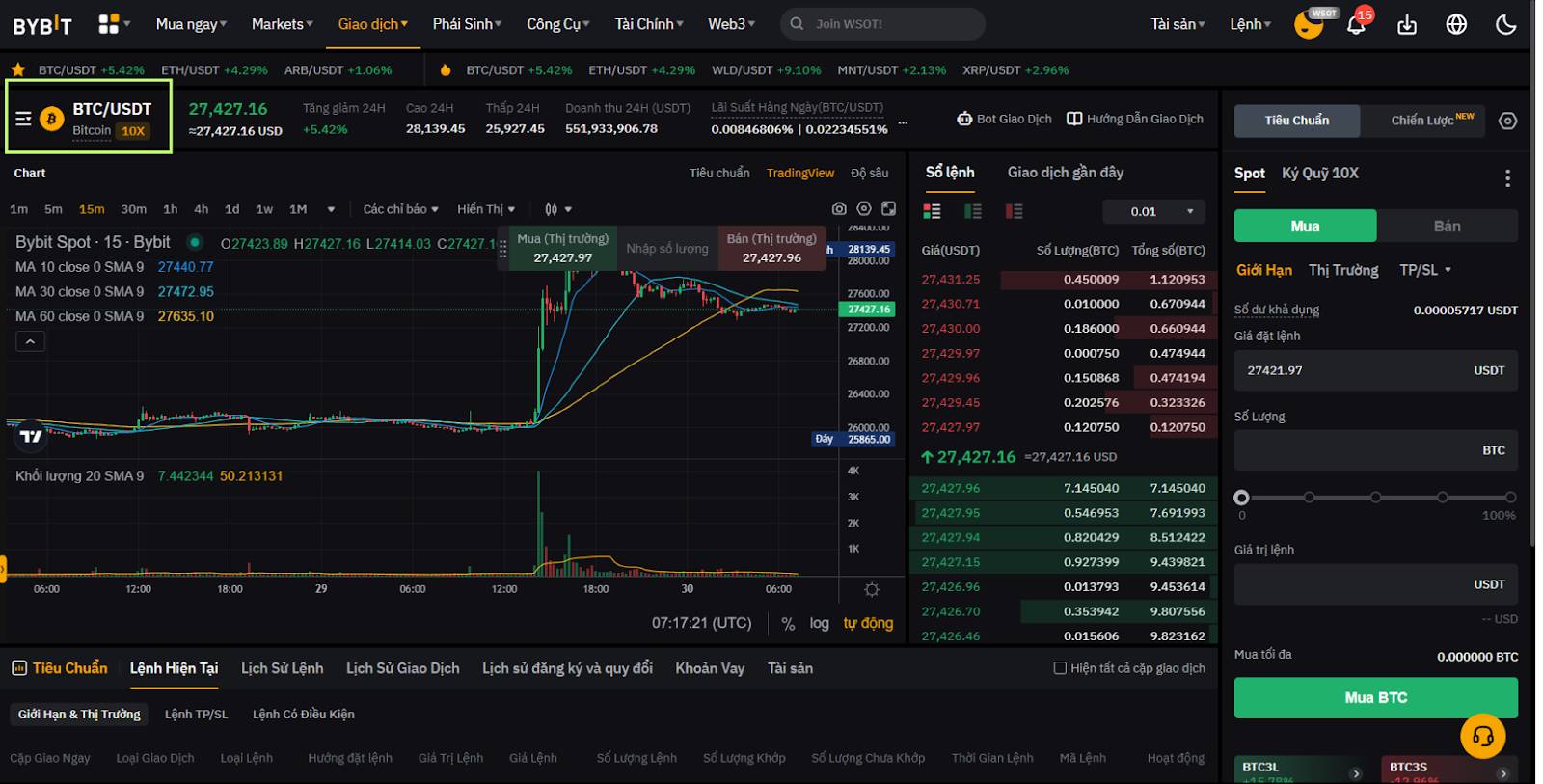 Bước 2: Chọn đồng coin: Tại giao diện giao dịch, tìm đồng coin bạn muốn giao dịch tại biểu tượng 3 gạch bên góc trái màn hình.