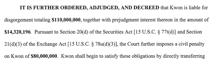Trích từ lệnh của Thẩm phán Rakoff về hình phạt và tiền phạt đối với Kwon. Nguồn: PACER