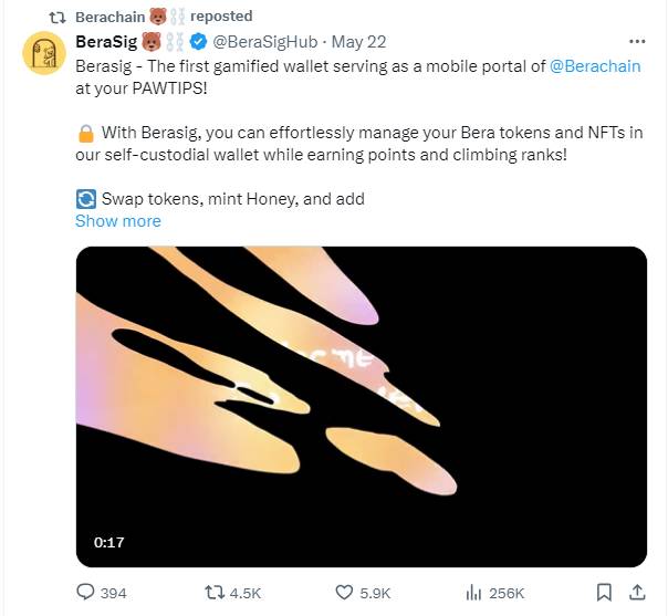 Berachain repost bài viết của Berasig trên X (Twitter)
