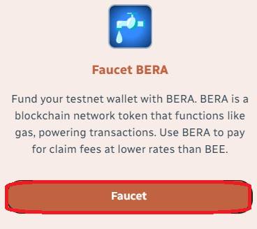 Chọn “Faucet” để faucet BERA mỗi 8 tiếng